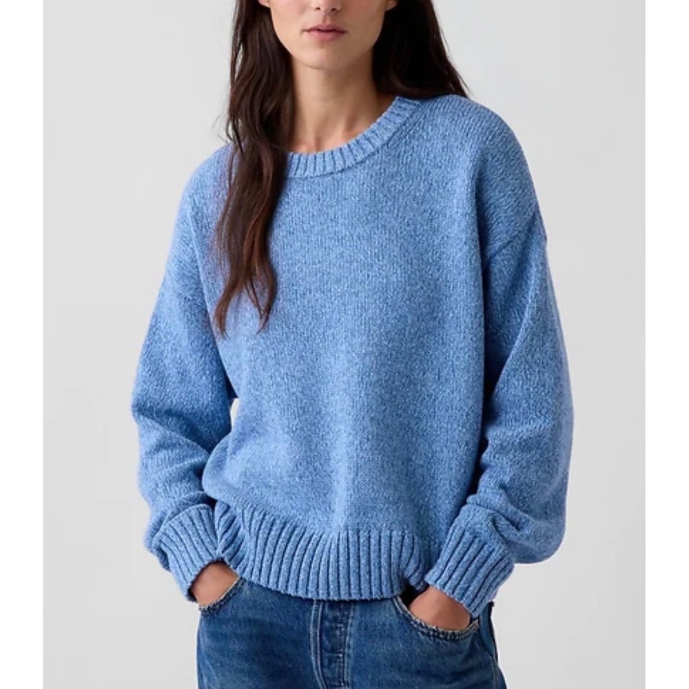 GAP sz XL Chunky Knit Soft Blue Pullover Crew Sweater Cozy Academia Comfy Warm